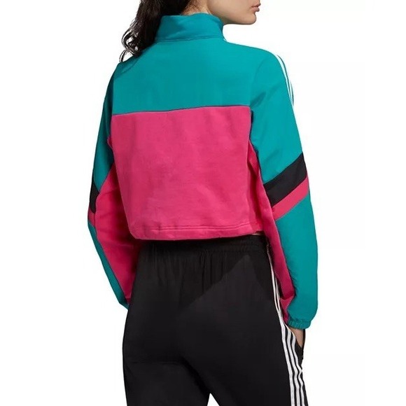 Adidas Originals Vintage 90's Color-Block Half Zip Cropped Sweatshirt Size M - Picture 3 of 15